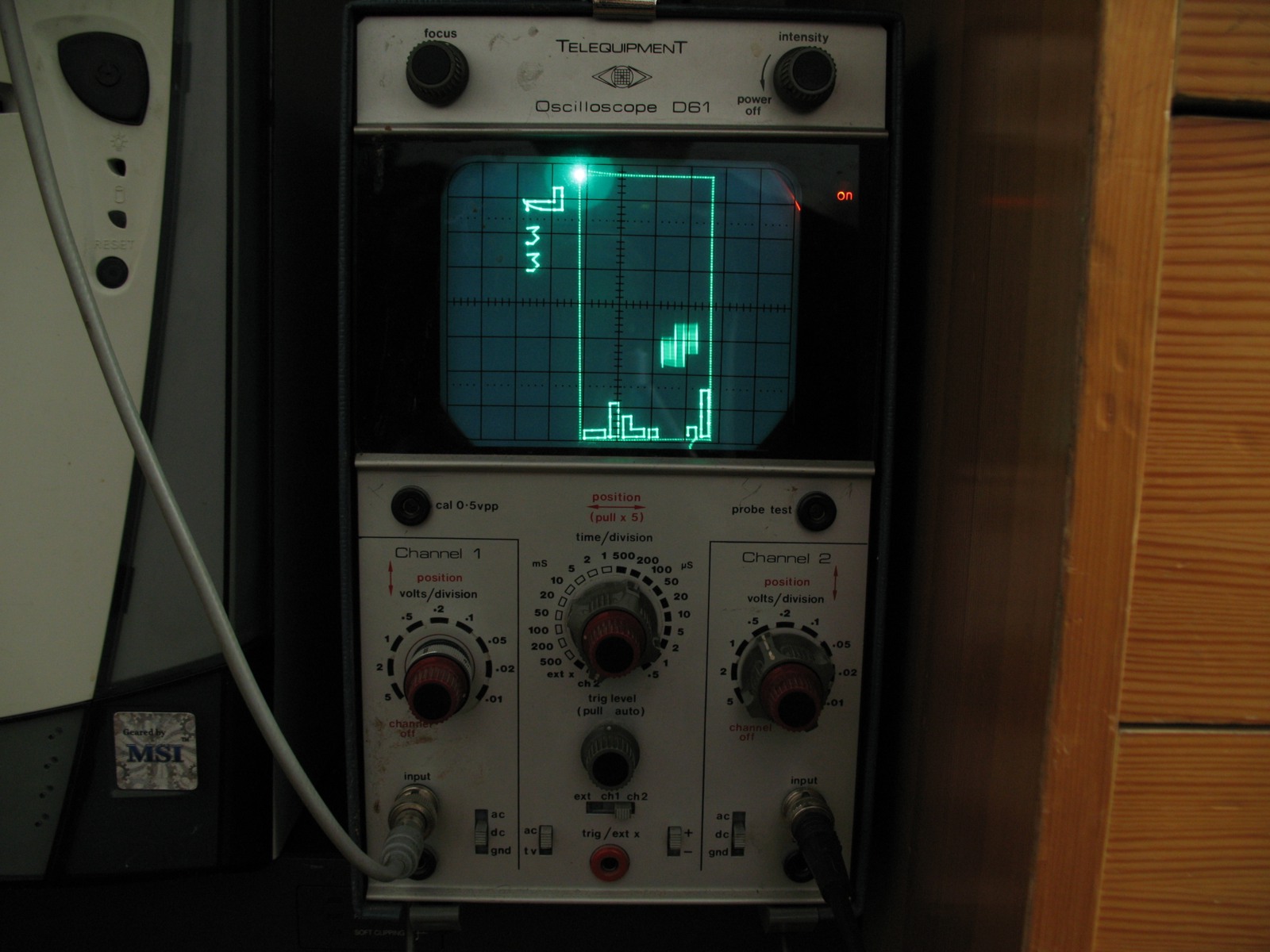 scopetris tetris on Telequipment D-61 analog oscilloscope
