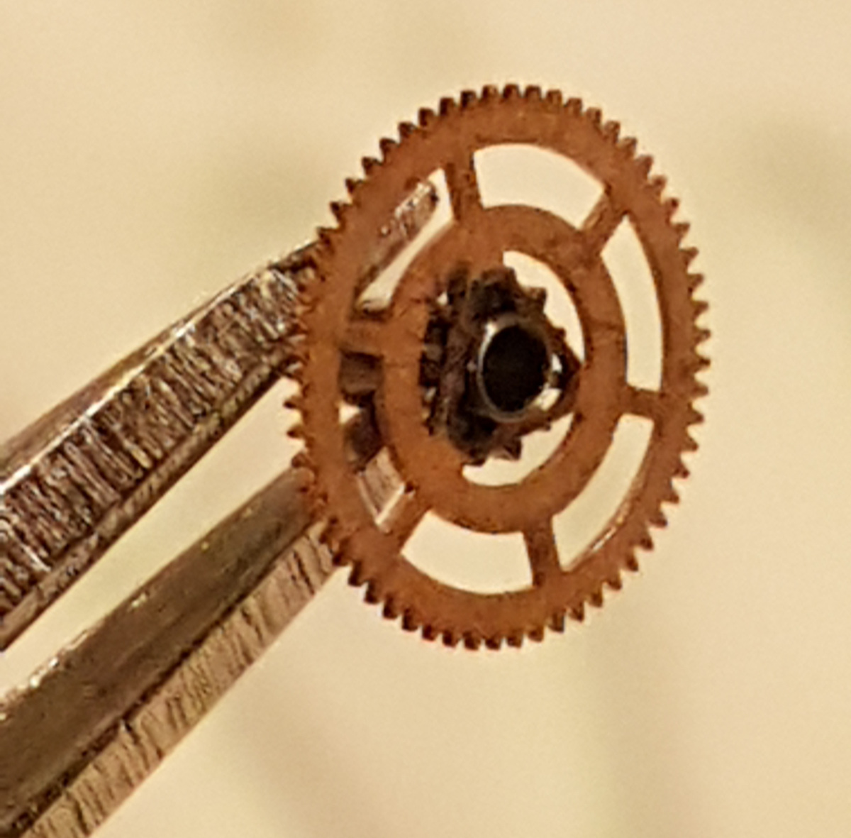 Reassembled cannon pinion and gear